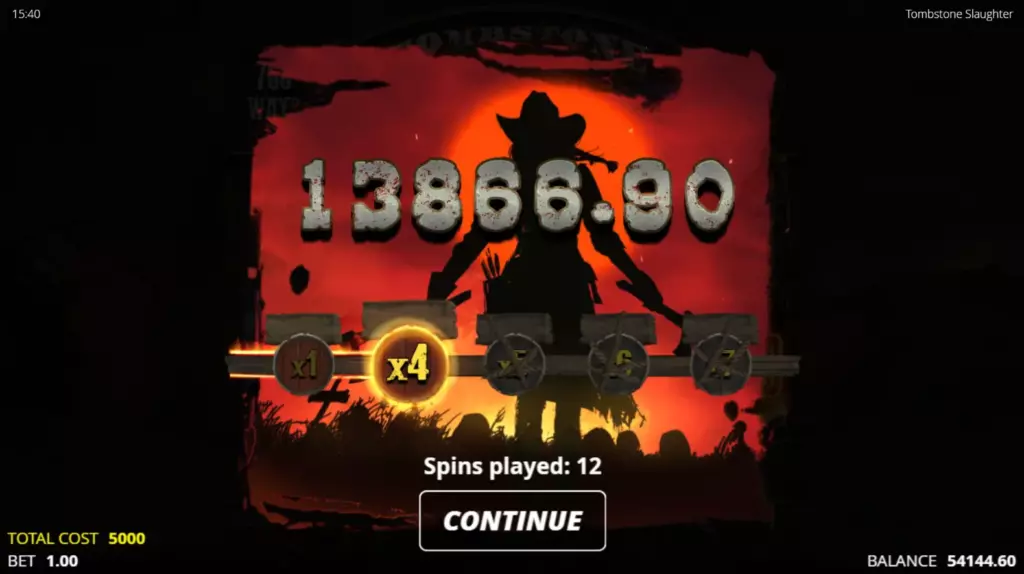 Massacre Spins: End of Free Spins Screen