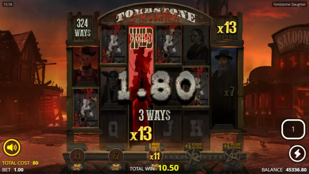 Slaughter Spins bonus round in Tombstone Slaughter with sticky Revolver symbol and active Revenge Meter at level 3
